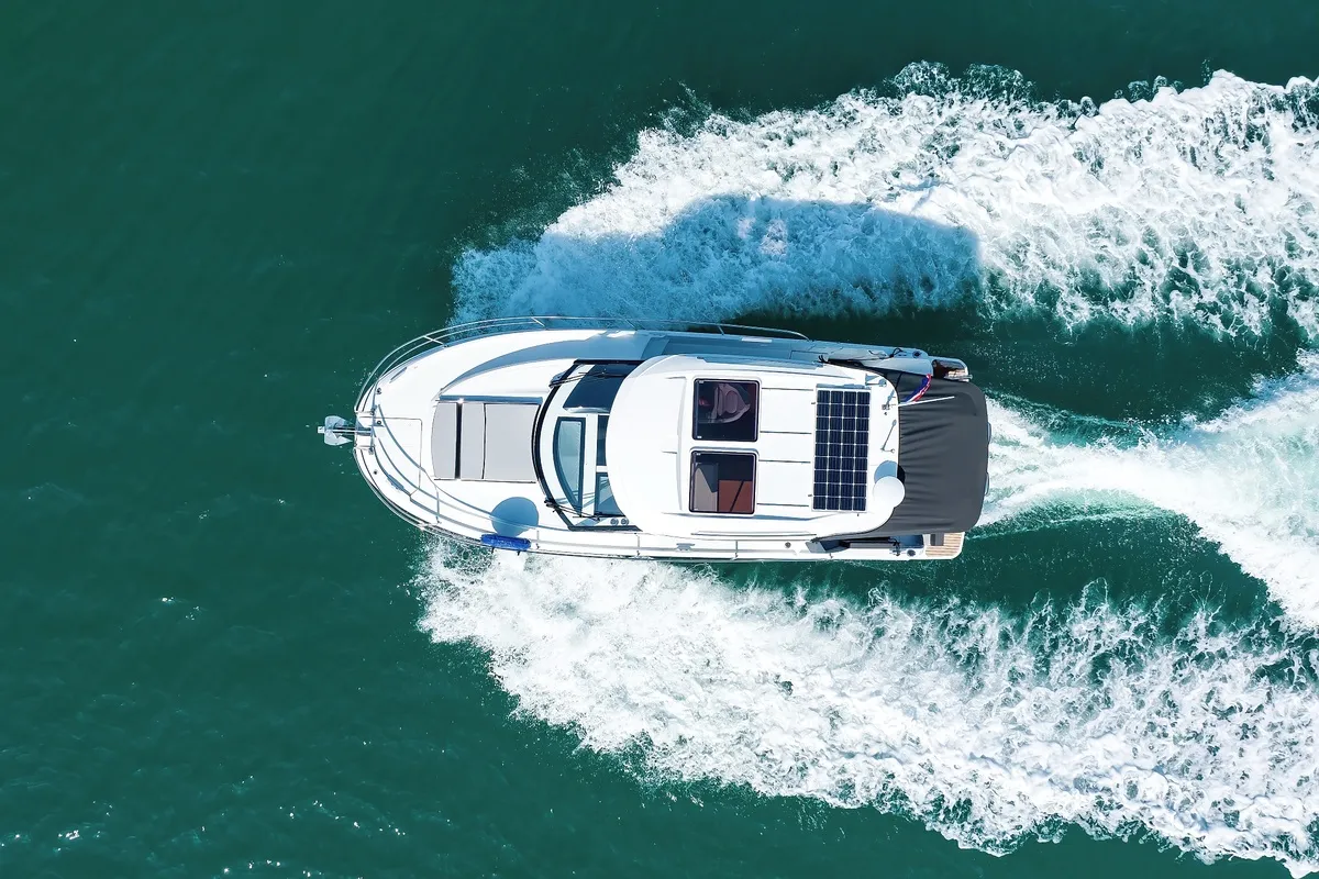 Exterior view of Permer, a Jeanneau Merry Fisher 895 motorboat at Pirovac, Croatia
