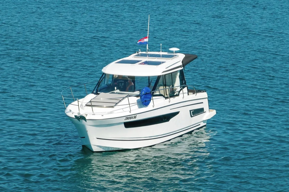 Exterior view of Permer, a Jeanneau Merry Fisher 895 motorboat at Pirovac, Croatia