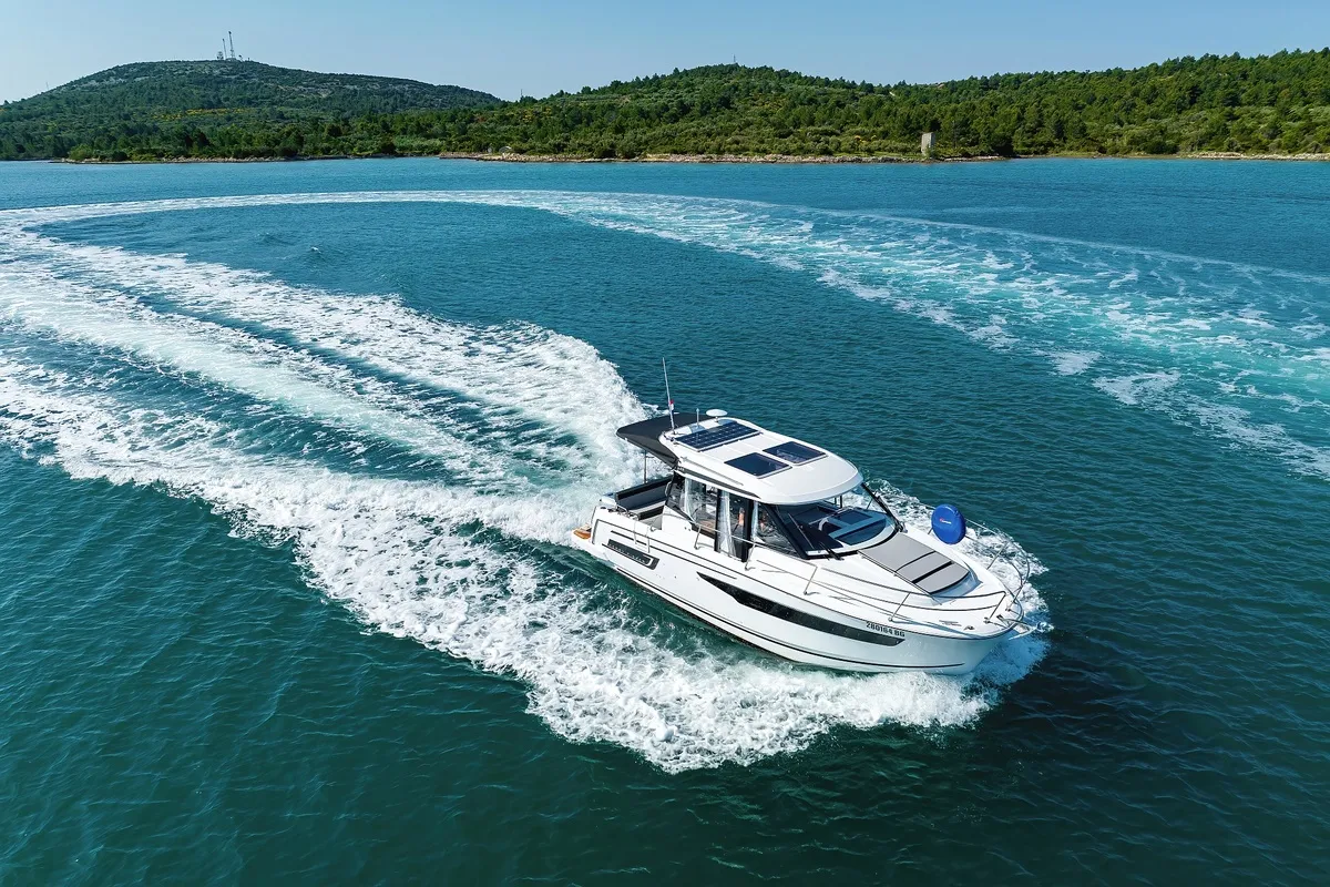 Exterior view of Permer, a Jeanneau Merry Fisher 895 motorboat at Pirovac, Croatia