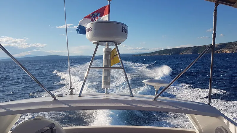 Santin, a Beneteau Antares 42 Fly motor yacht at Punat, Croatia