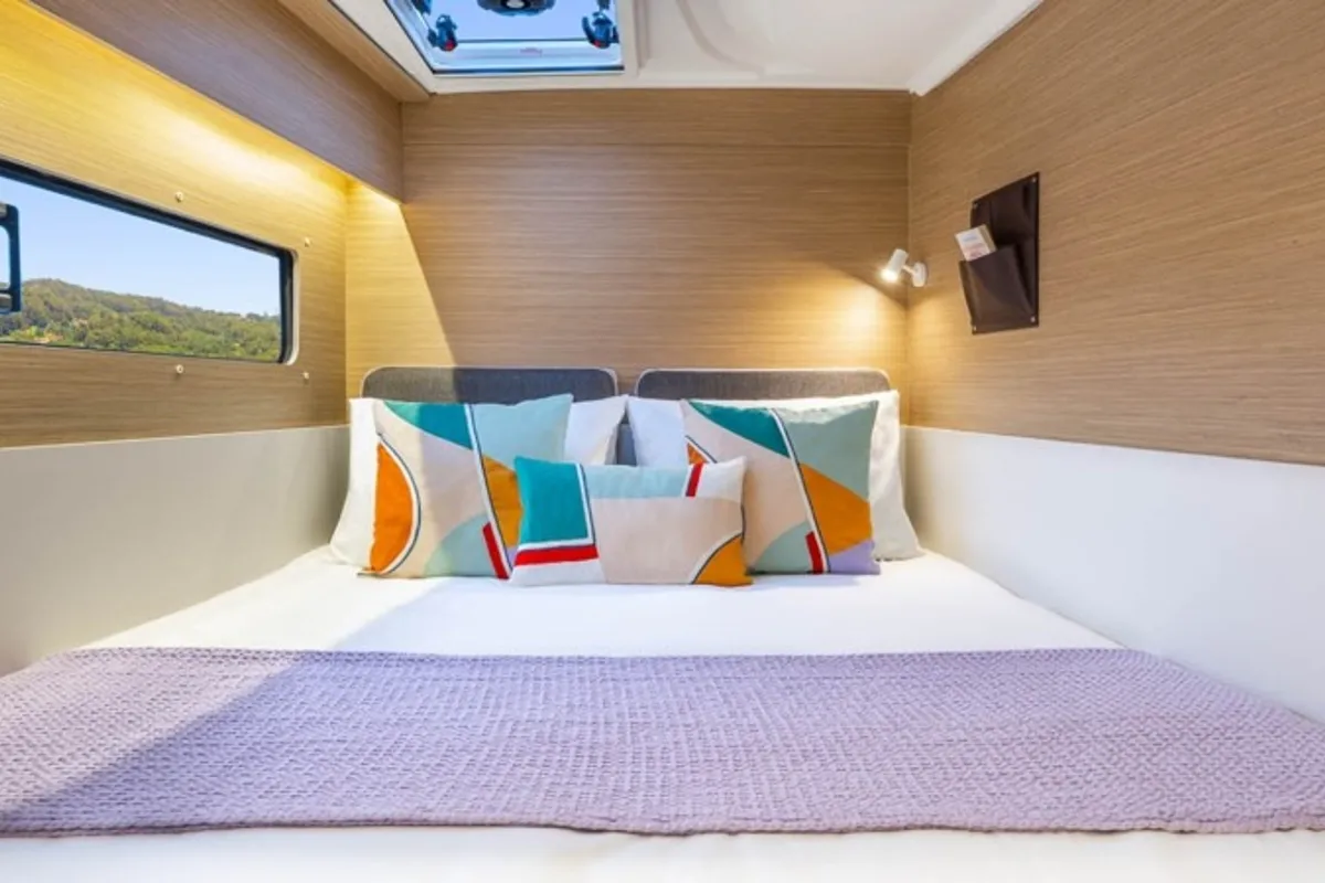 Cabin on Lagoon 38, a catamaran at Olbia, Italy