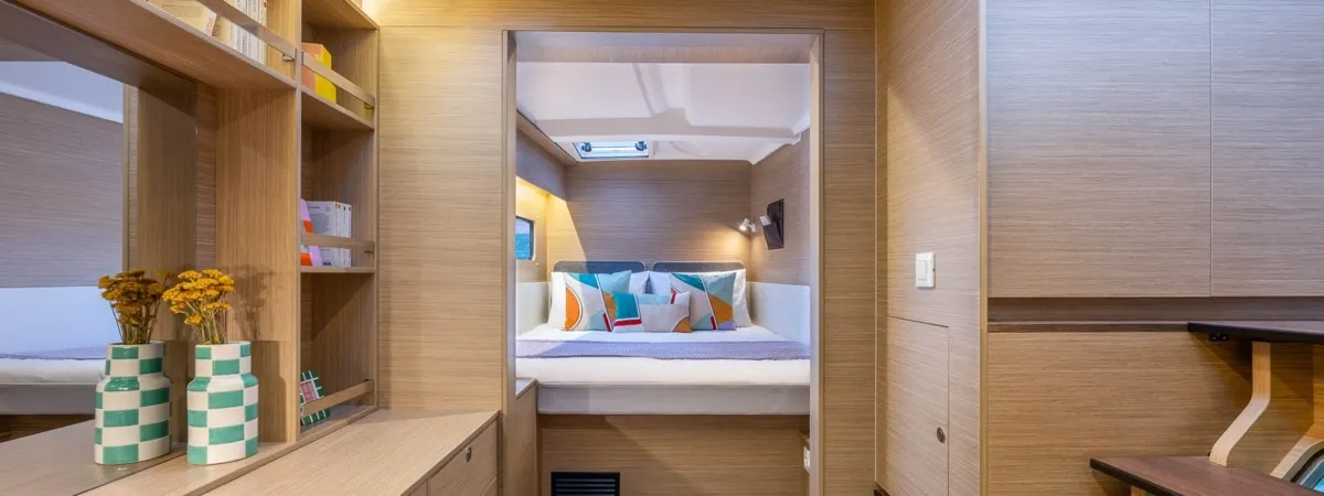 Cabin on Lagoon 38, a catamaran at Olbia, Italy
