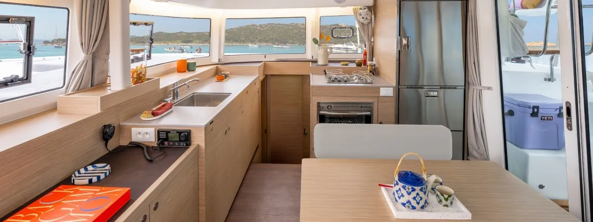 Galley of Lagoon 38, a catamaran at Olbia, Italy