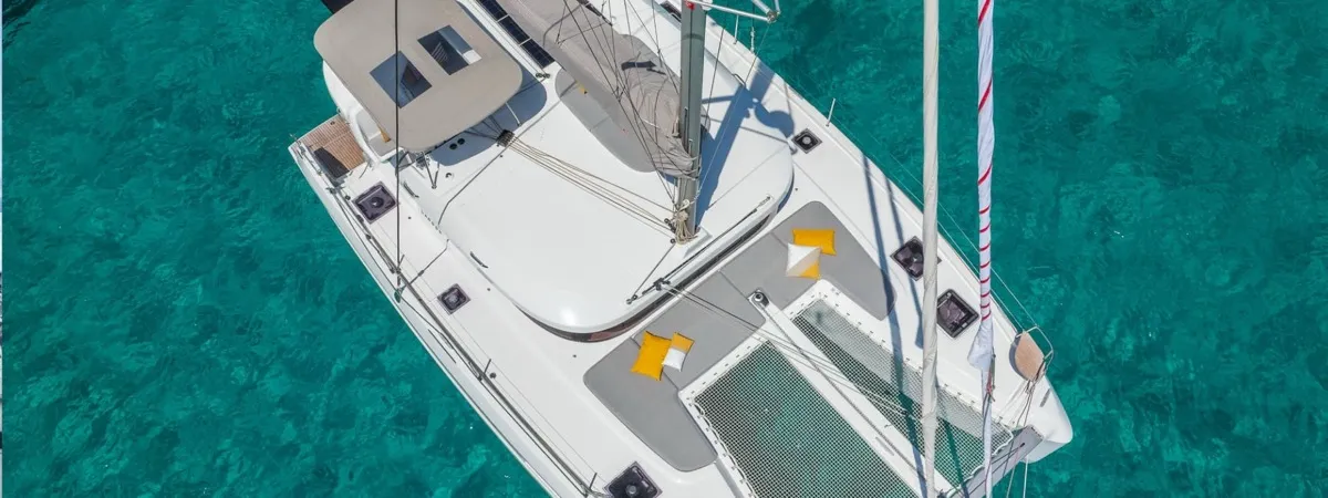 Deck of Lagoon 38, a catamaran at Olbia, Italy