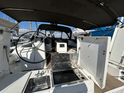 Deck of Tango II, a Dufour 460 GL sailboat at Kontokali, Greece