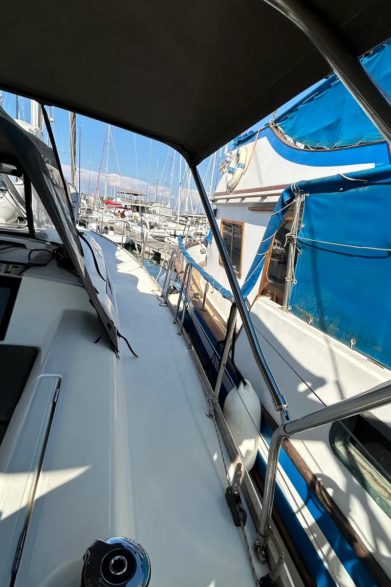 Deck of Tango II, a Dufour 460 GL sailboat at Kontokali, Greece