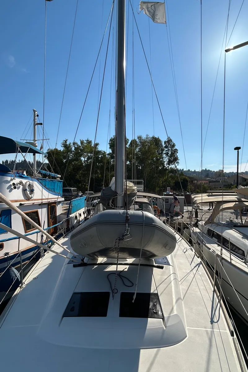 Deck of Tango II, a Dufour 460 GL sailboat at Kontokali, Greece