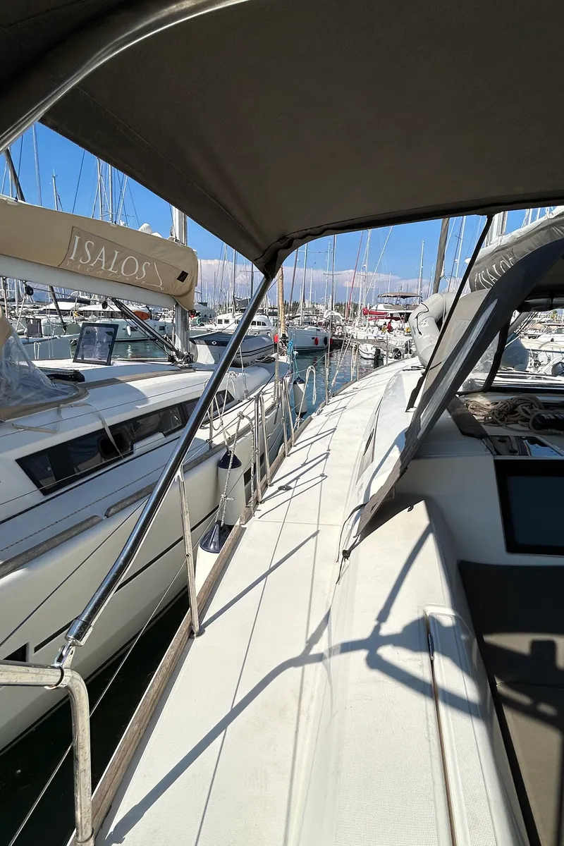 Deck of Tango II, a Dufour 460 GL sailboat at Kontokali, Greece