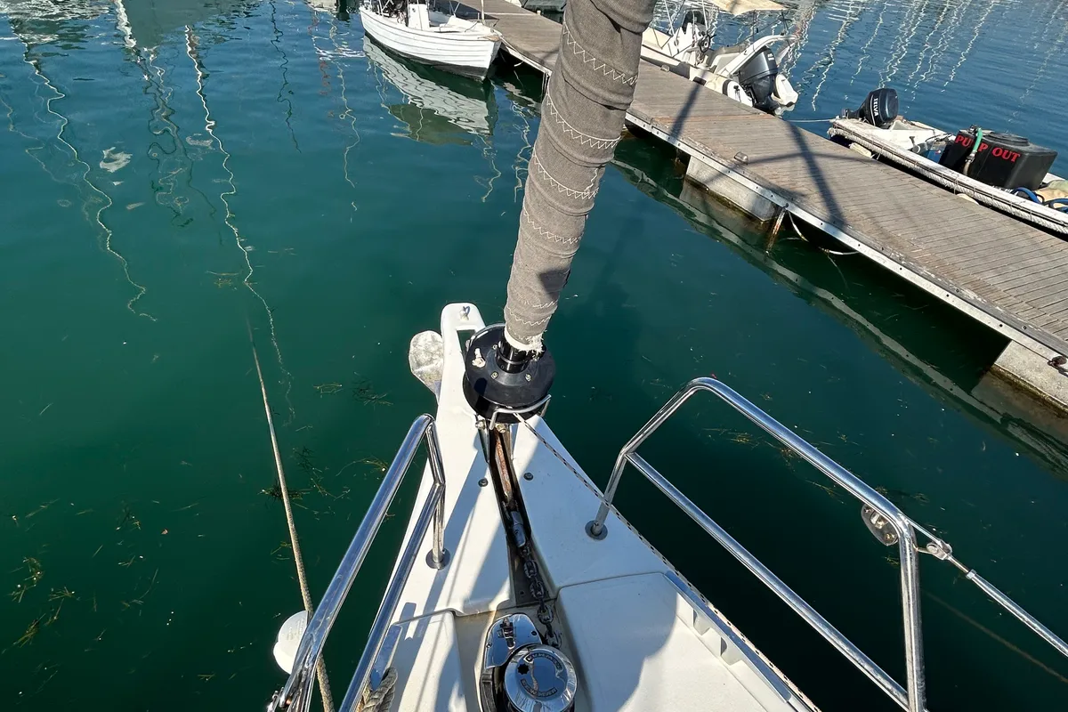 Exterior view of Tango II, a Dufour 460 GL sailboat at Kontokali, Greece