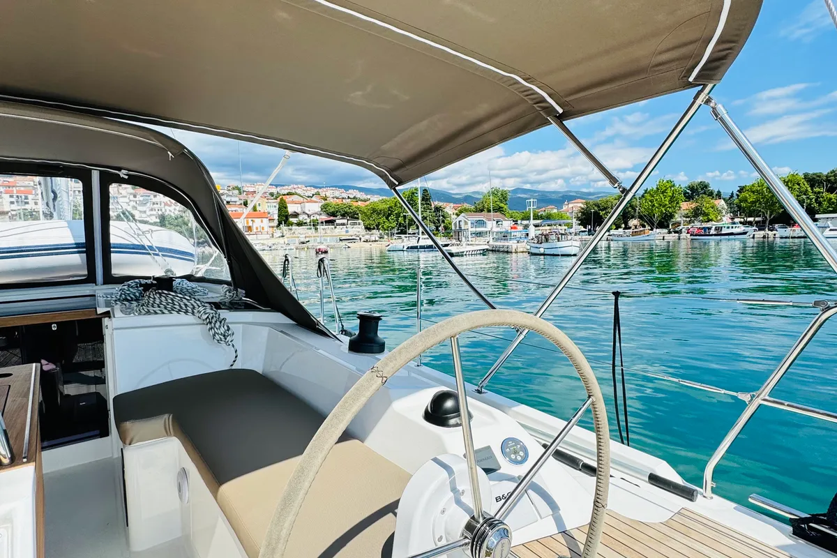 Cockpit of Valhalla, a Bavaria C38 sailboat at Novi Vinodolski, Croatia