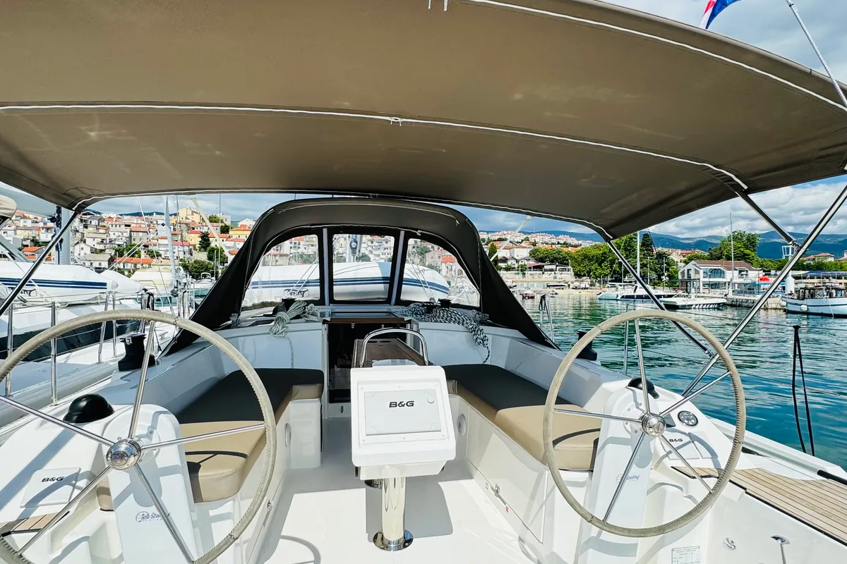 Cabin on Valhalla, a Bavaria C38 sailboat at Novi Vinodolski, Croatia