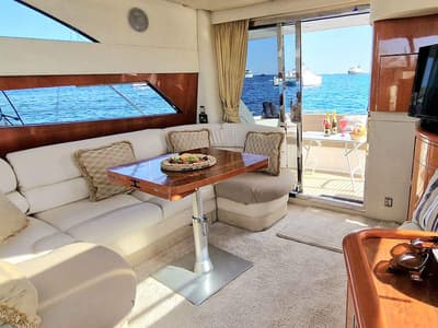 Salon of Fairline Boats Fairlane Phantom 43, a motor yacht at Mykonos, Greece