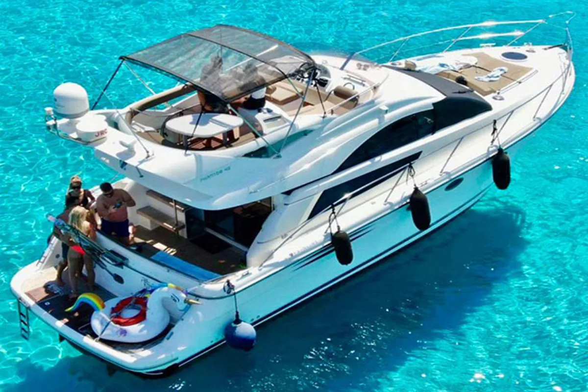 Fairline, a Fairline Boats Fairlane Phantom 43 motorboat at Mykonos, Greece