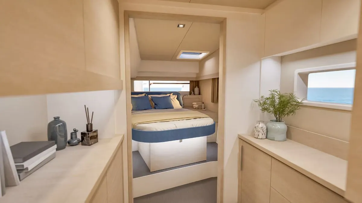 Cabin on Scarlet Ibis II, a Fountaine Pajot FP 44 Maestro catamaran at Road Town, British Virgin Islands