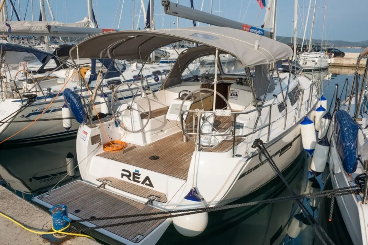 Exterior view of Rea, a Bavaria Cruiser 37 sailboat at Grad Biograd na Moru, Croatia
