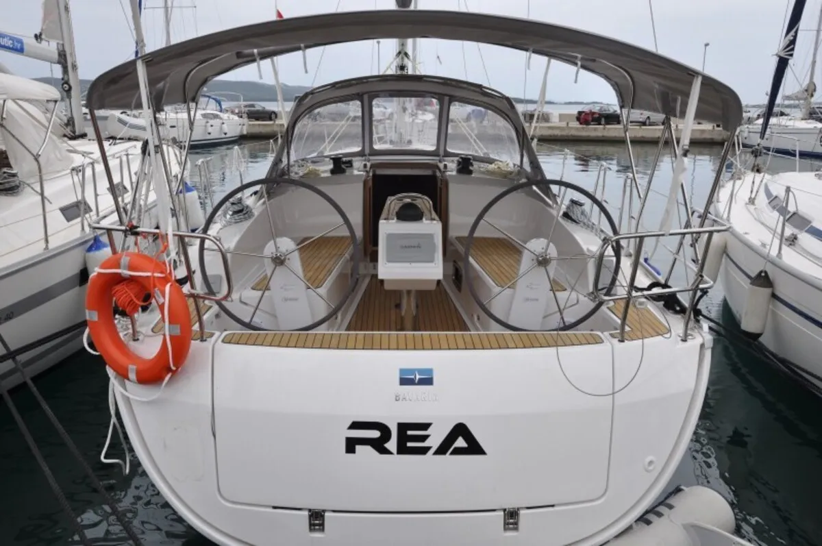 Exterior view of Rea, a Bavaria Cruiser 37 sailboat at Grad Biograd na Moru, Croatia
