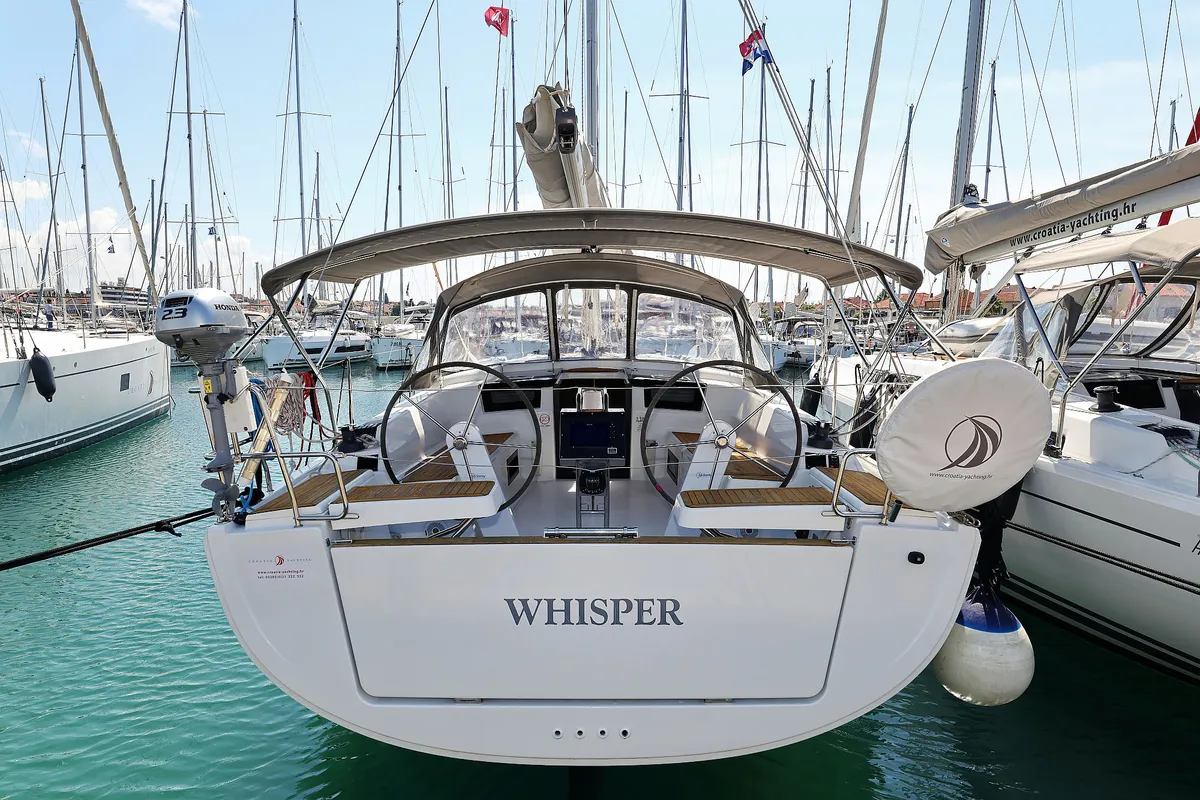Exterior view of Whisper, a Hanse 388 sailboat at Grad Biograd na Moru, Croatia