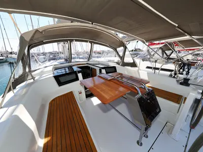 Deck of Whisper, a Hanse 388 sailboat at Grad Biograd na Moru, Croatia