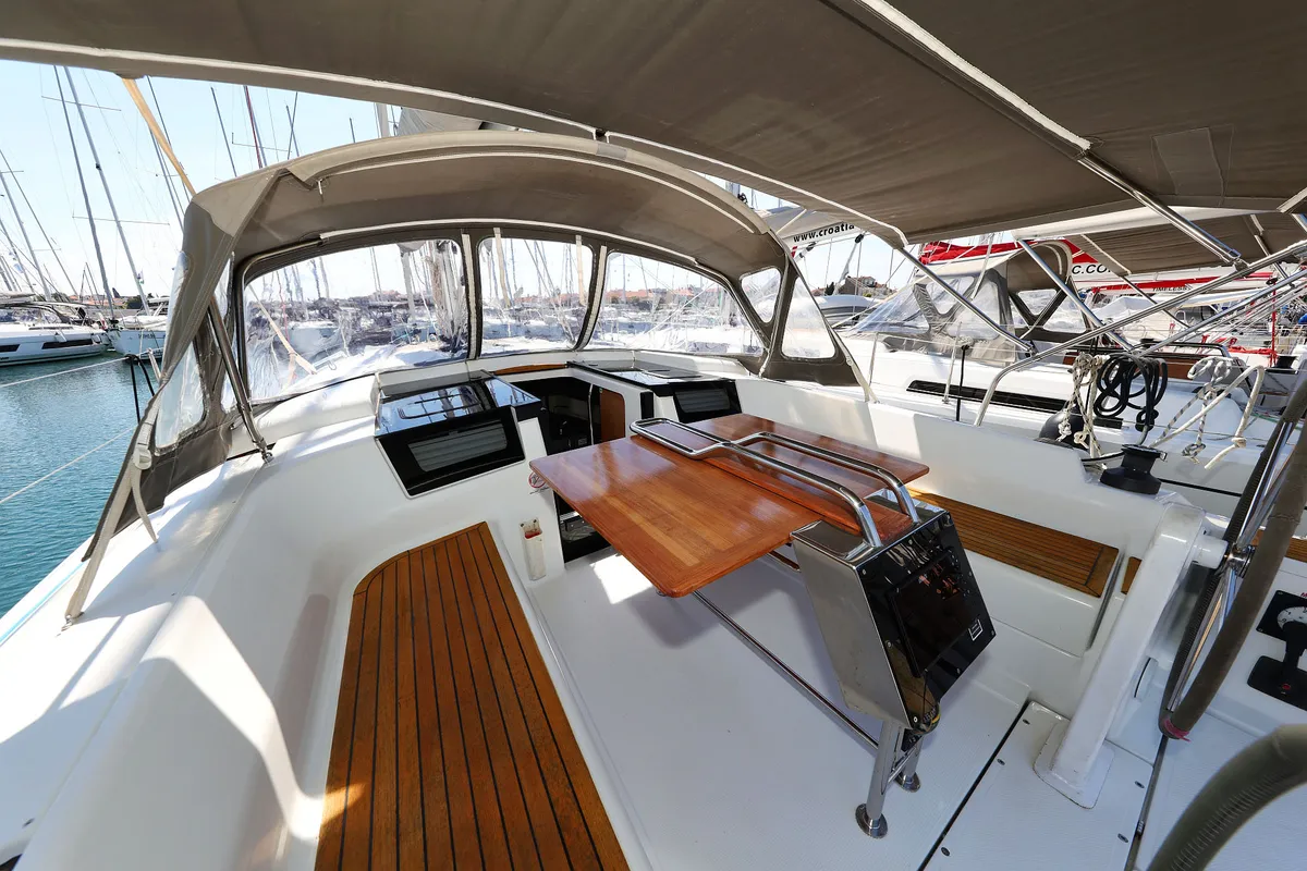 Deck of Whisper, a Hanse 388 sailboat at Grad Biograd na Moru, Croatia