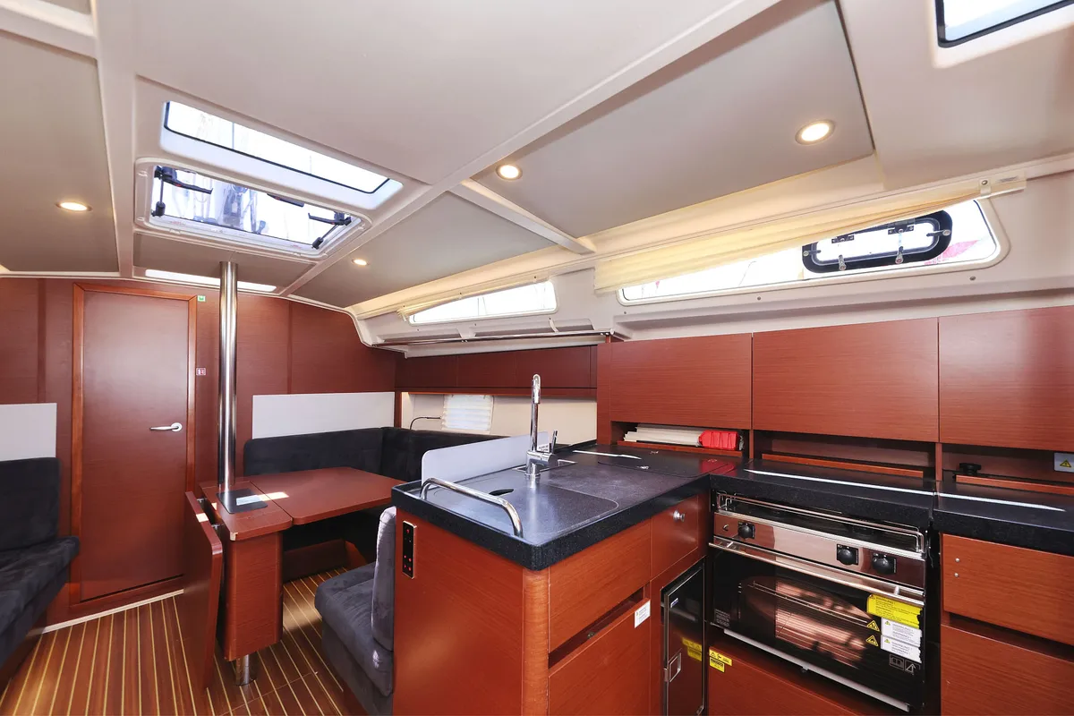 Galley of Whisper, a Hanse 388 sailboat at Grad Biograd na Moru, Croatia