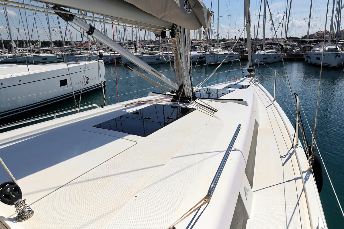 Deck of Whisper, a Hanse 388 sailboat at Grad Biograd na Moru, Croatia