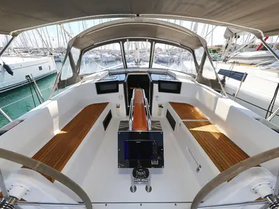 Cockpit of Whisper, a Hanse 388 sailboat at Grad Biograd na Moru, Croatia