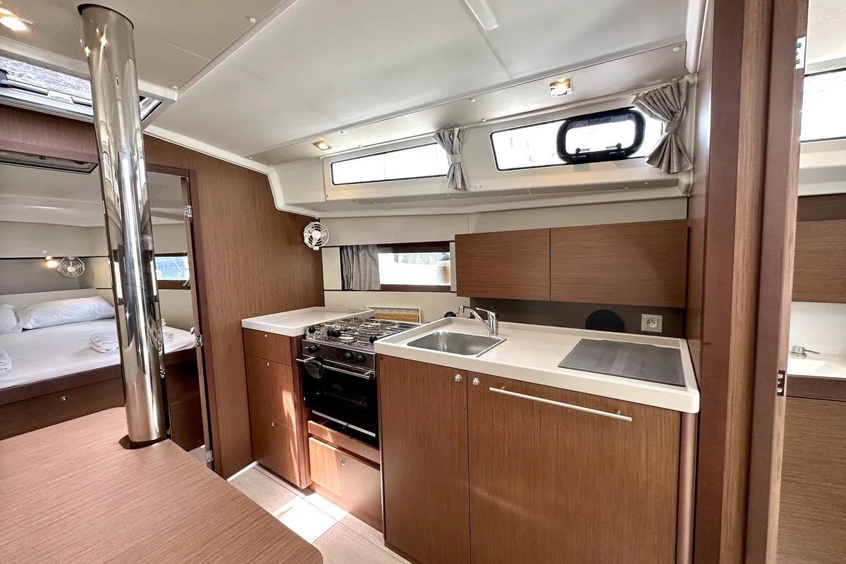 Galley of Sail Lyra, a Beneteau Oceanis 38.1 sailboat at Marmaris, Turkey