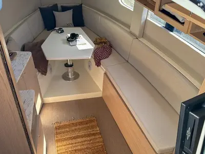 Salon of Ramblero, a Nuva M11 Open motorboat at Sitges, Spain