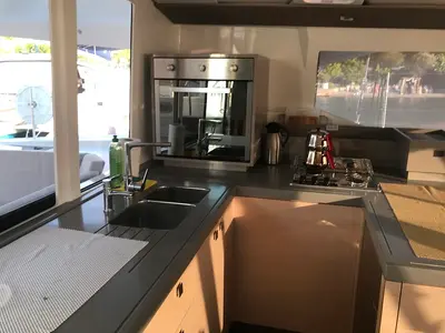 Galley of Bonita, a Fountaine Pajot Astrea 42 catamaran at Fethiye, Turkey