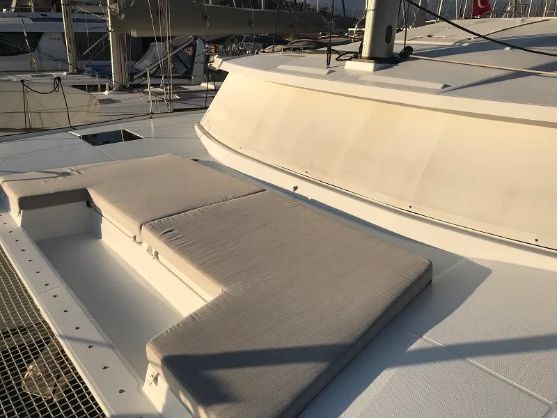 Deck of Bonita, a Fountaine Pajot Astrea 42 catamaran at Fethiye, Turkey