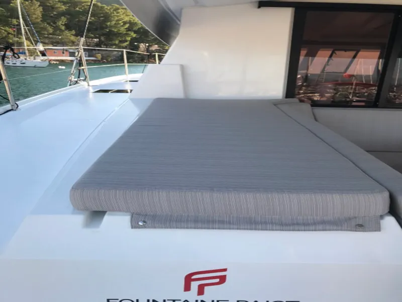 Deck of Bonita, a Fountaine Pajot Astrea 42 catamaran at Fethiye, Turkey