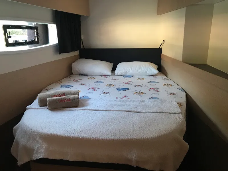 Cabin on Bonita, a Fountaine Pajot Astrea 42 catamaran at Fethiye, Turkey