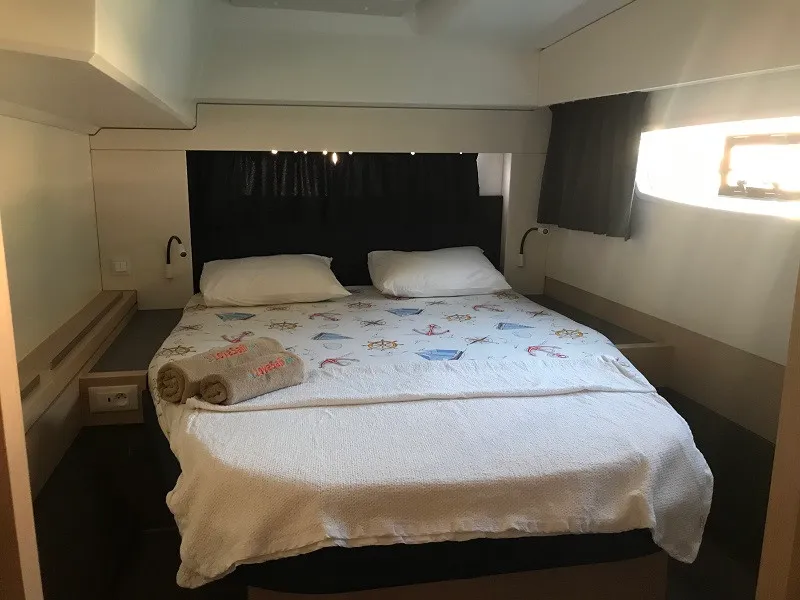 Cabin on Bonita, a Fountaine Pajot Astrea 42 catamaran at Fethiye, Turkey