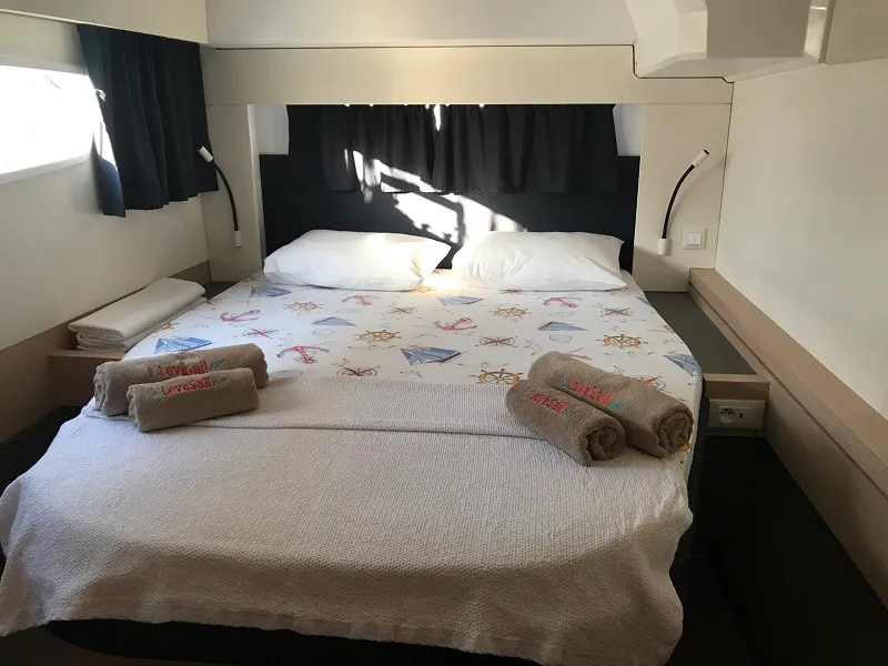 Cabin on Bonita, a Fountaine Pajot Astrea 42 catamaran at Fethiye, Turkey