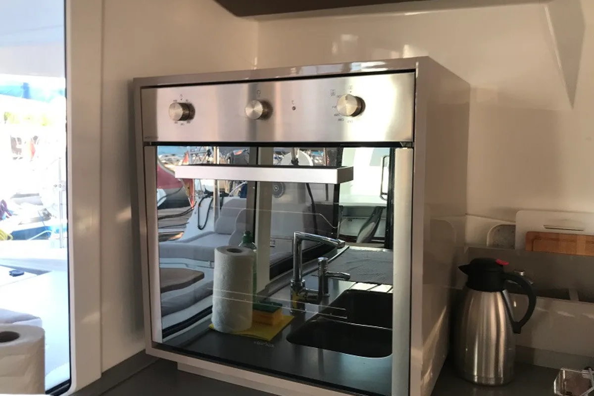 Galley of Bonita, a Fountaine Pajot Astrea 42 catamaran at Fethiye, Turkey