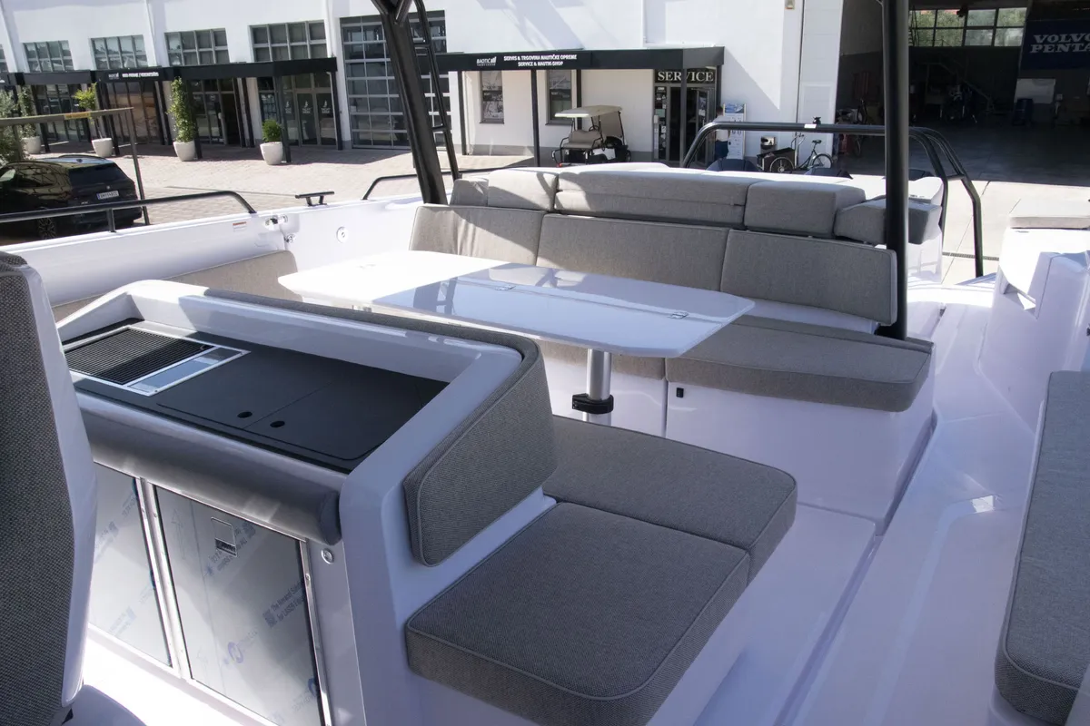 Deck of Niko, a Axopar 45 Cross Top motor yacht at Seget Donji, Croatia