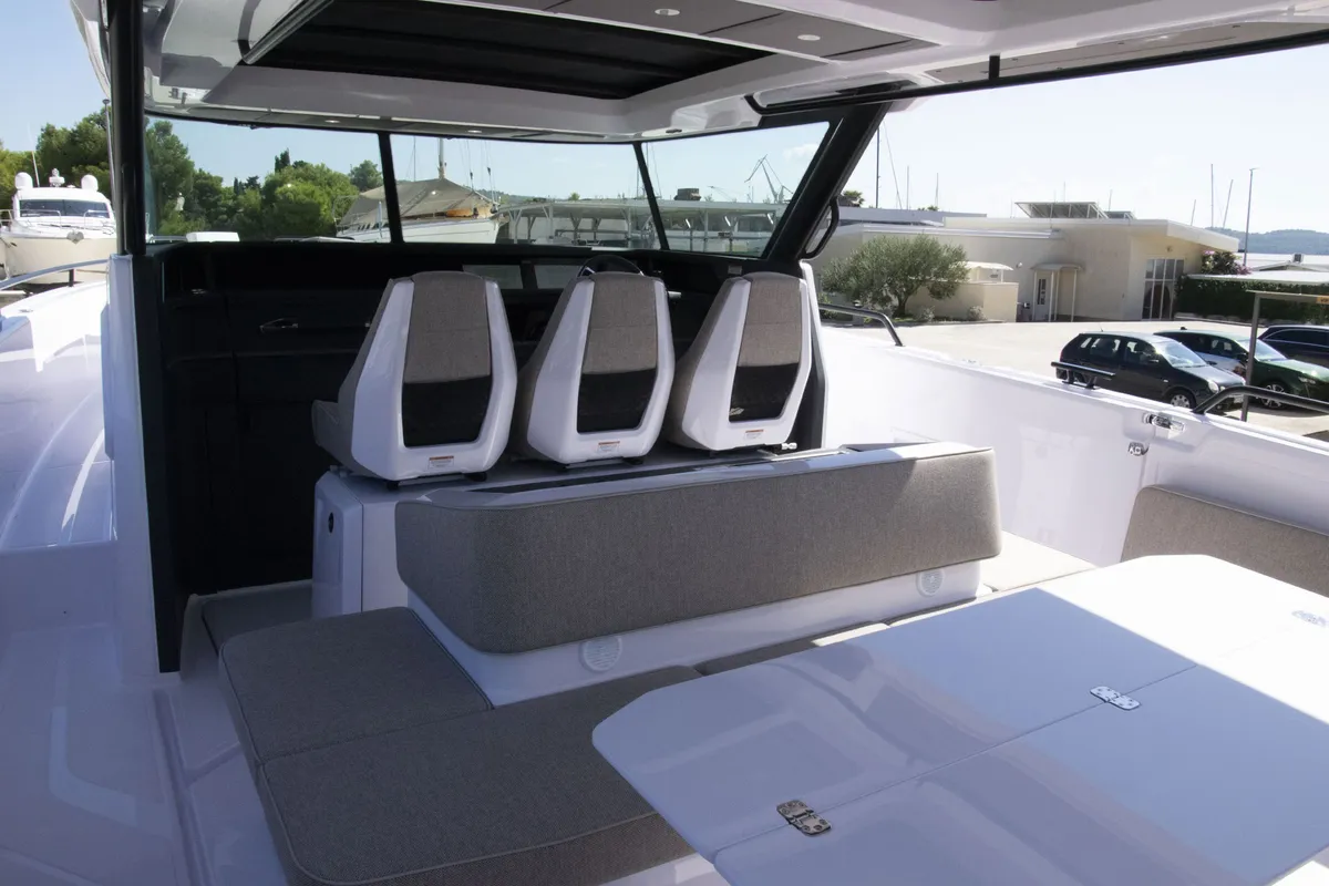 Deck of Niko, a Axopar 45 Cross Top motor yacht at Seget Donji, Croatia