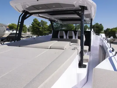 Deck of Niko, a Axopar 45 Cross Top motor yacht at Seget Donji, Croatia