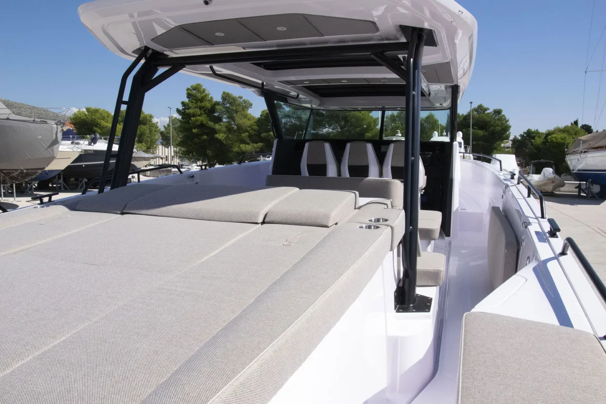 Deck of Niko, a Axopar 45 Cross Top motor yacht at Seget Donji, Croatia