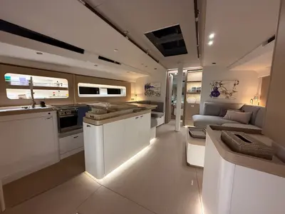 Galley of Miss Marie, a Beneteau First 53 sailboat at Olbia, Italy