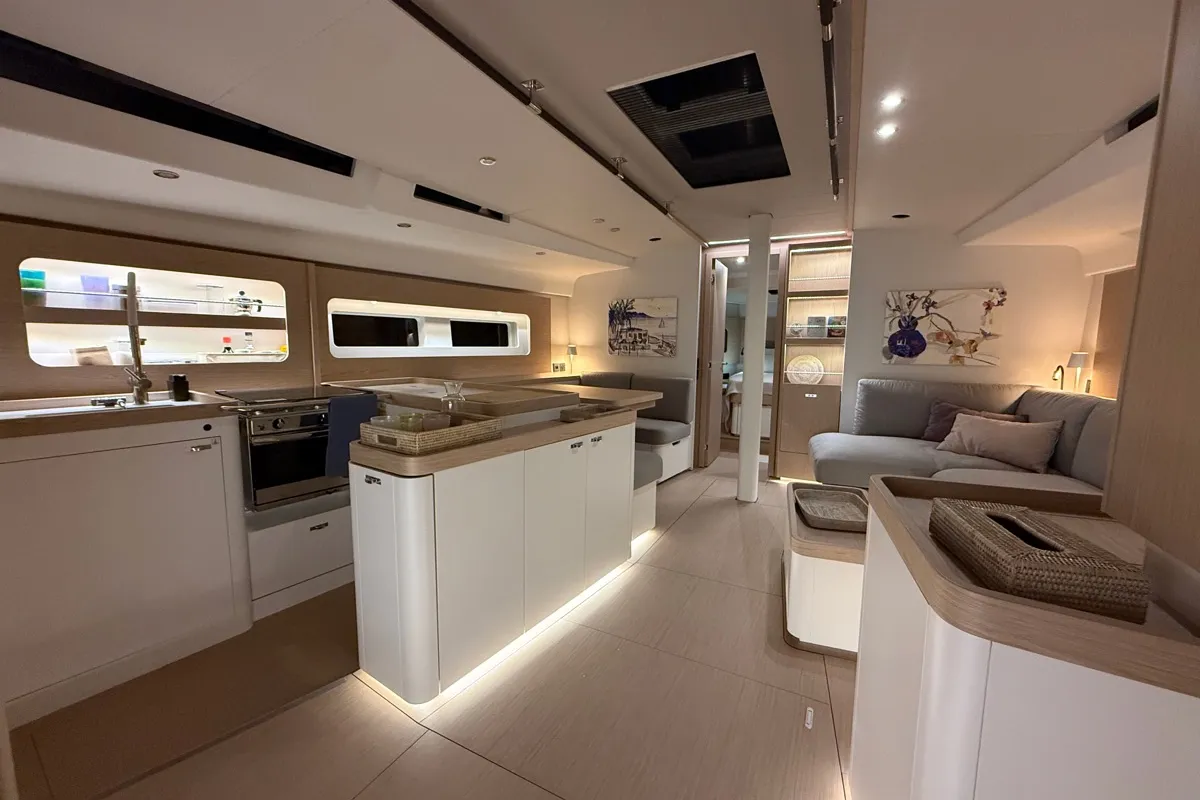 Galley of Miss Marie, a Beneteau First 53 sailboat at Olbia, Italy