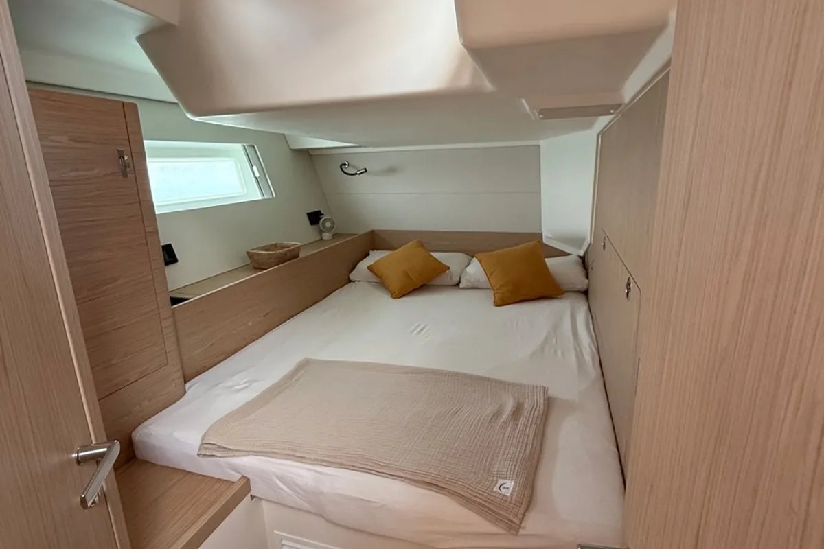 Cabin on Miss Marie, a Beneteau First 53 sailboat at Olbia, Italy