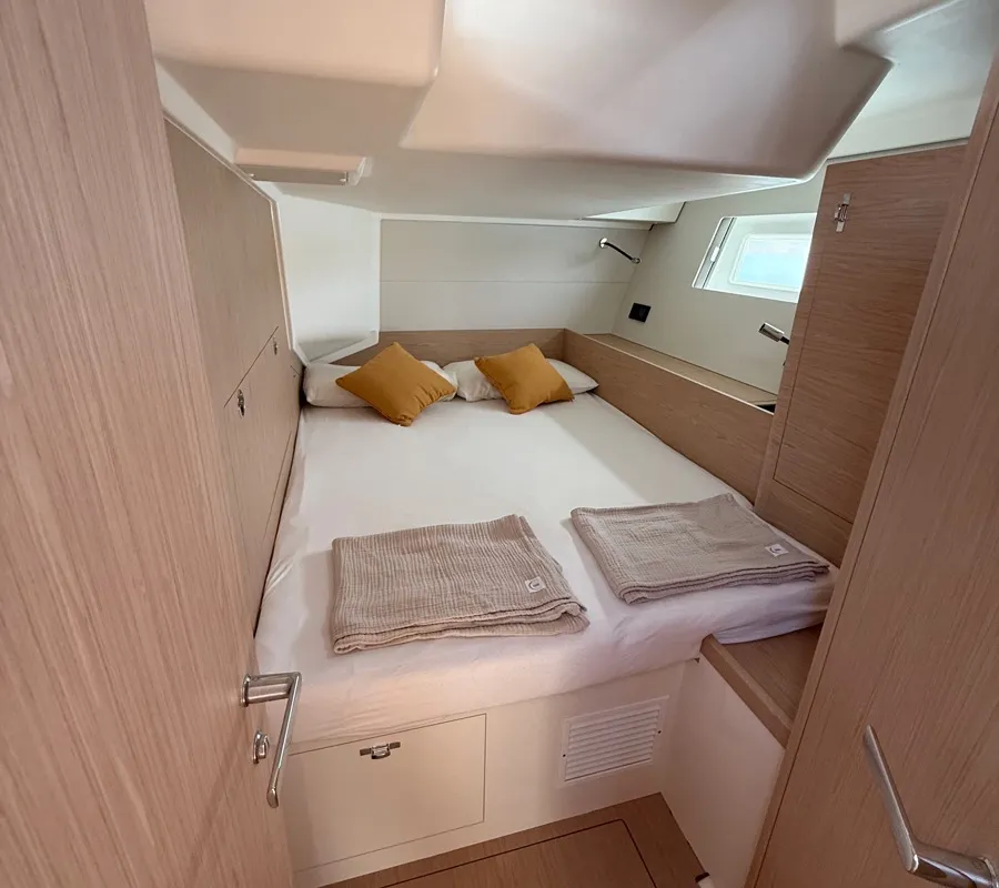Cabin on Miss Marie, a Beneteau First 53 sailboat at Olbia, Italy