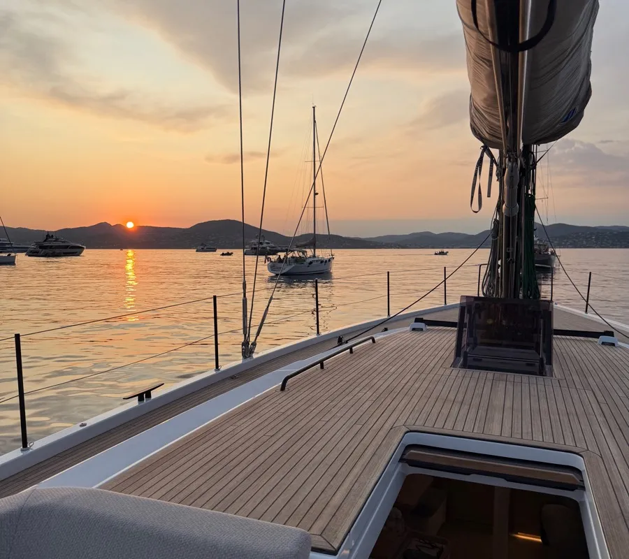 Deck of Miss Marie, a Beneteau First 53 sailboat at Olbia, Italy