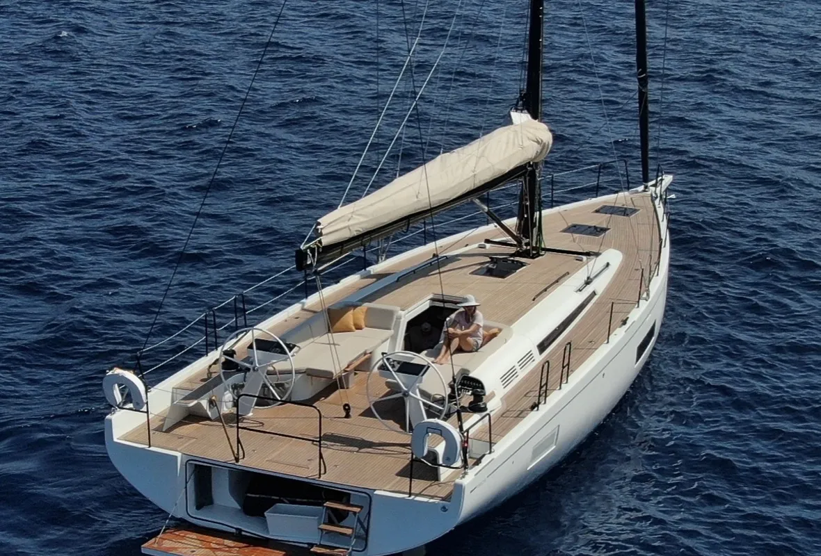 Exterior view of Miss Marie, a Beneteau First 53 sailboat at Olbia, Italy
