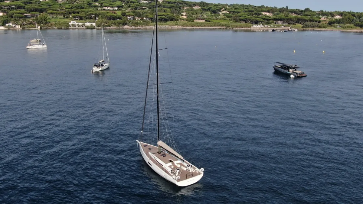 Exterior view of Miss Marie, a Beneteau First 53 sailboat at Olbia, Italy