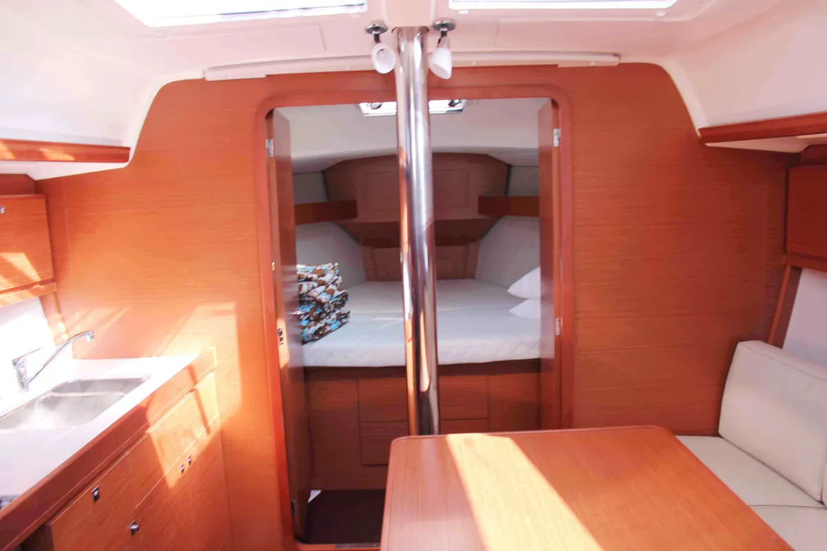 Cabin on Morning Star, a Dufour 382 Grand Large sailboat at Athens, Greece
