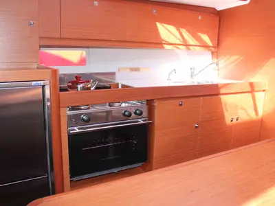 Galley of Morning Star, a Dufour 382 Grand Large sailboat at Athens, Greece