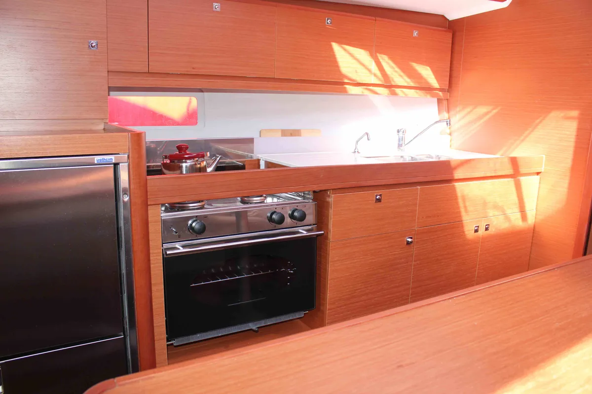 Galley of Morning Star, a Dufour 382 Grand Large sailboat at Athens, Greece