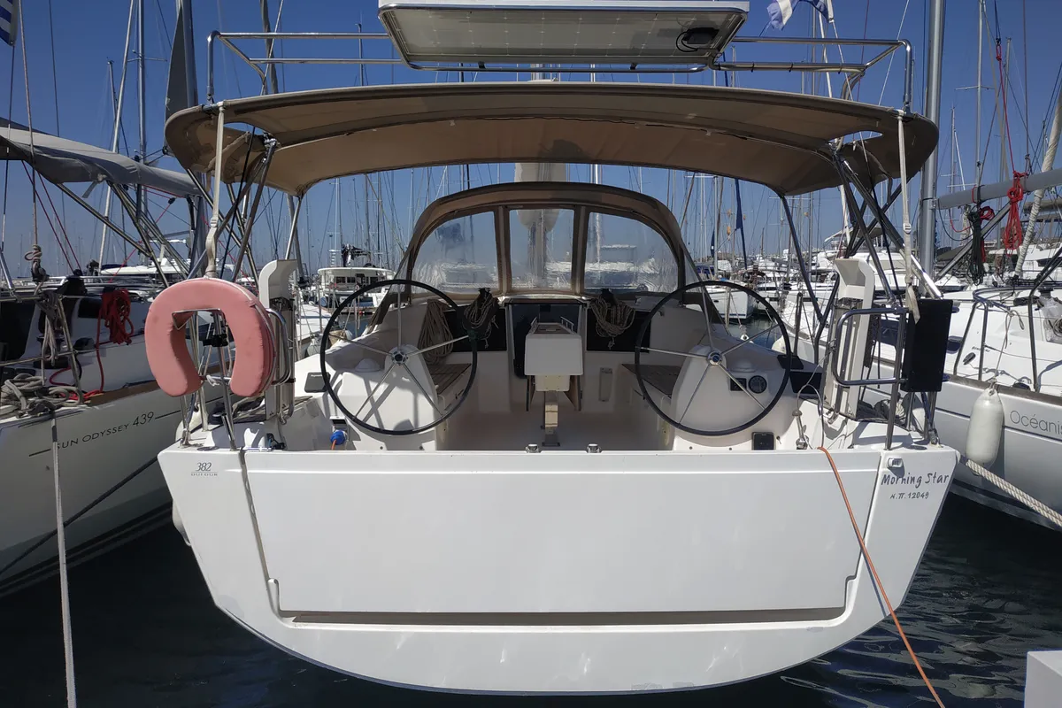Exterior view of Morning Star, a Dufour 382 Grand Large sailboat at Athens, Greece